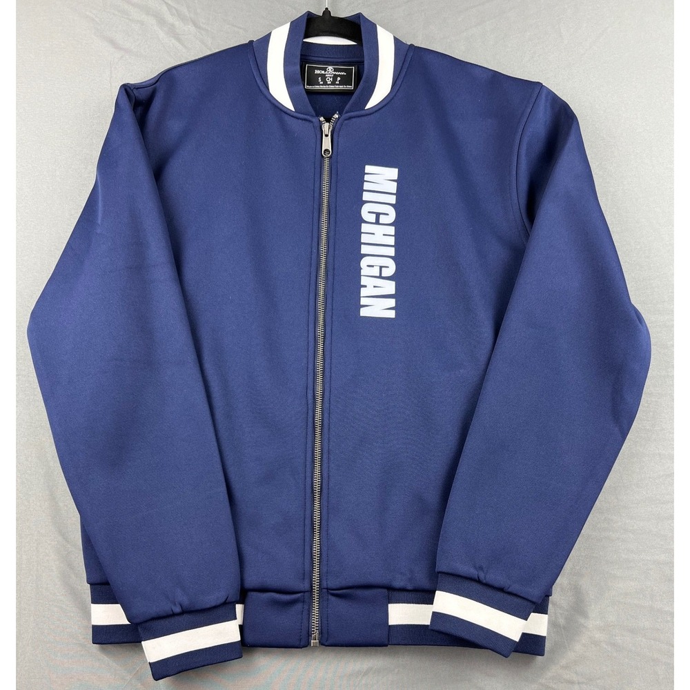 Holloway Michigan Jacket Mens MED Blue Excellent Full Zip ICE Logo Bomber